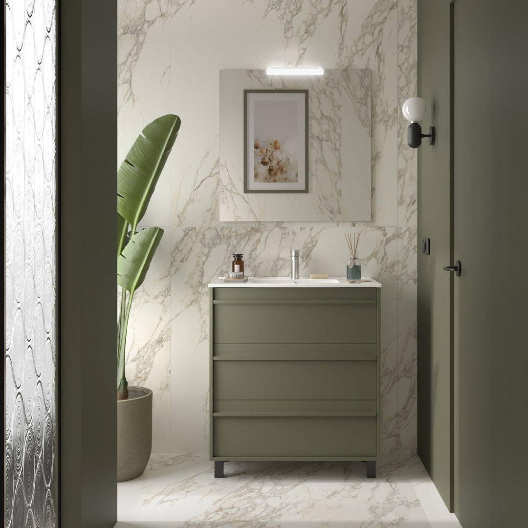Salgar sg812520d2382e3879b010 SALGAR IMAGES AND SHEETS/01 Product Images/Bathroom Furniture/105115 Attila Floor Standing Vanity Unit with 3 Drawers & Basin - Green Satin/01.jpg