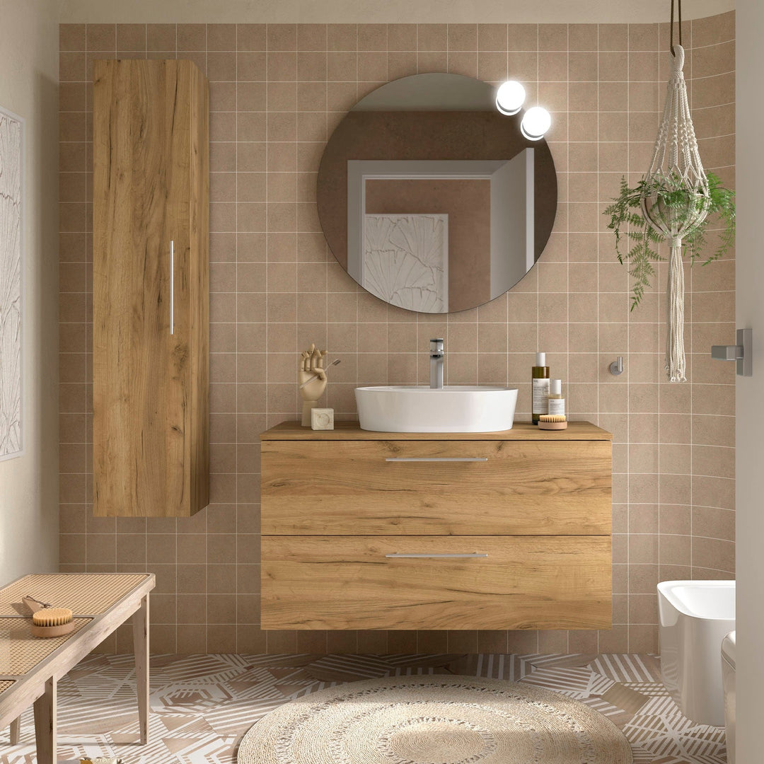 Salgar sg83a5b3bf68365b7c6055 SALGAR IMAGES AND SHEETS/01 Product Images/Bathroom Furniture/118080 Silane Wall Hung Vanity Unit with 2 Drawers & Worktop - Africa Oak/01.jpg