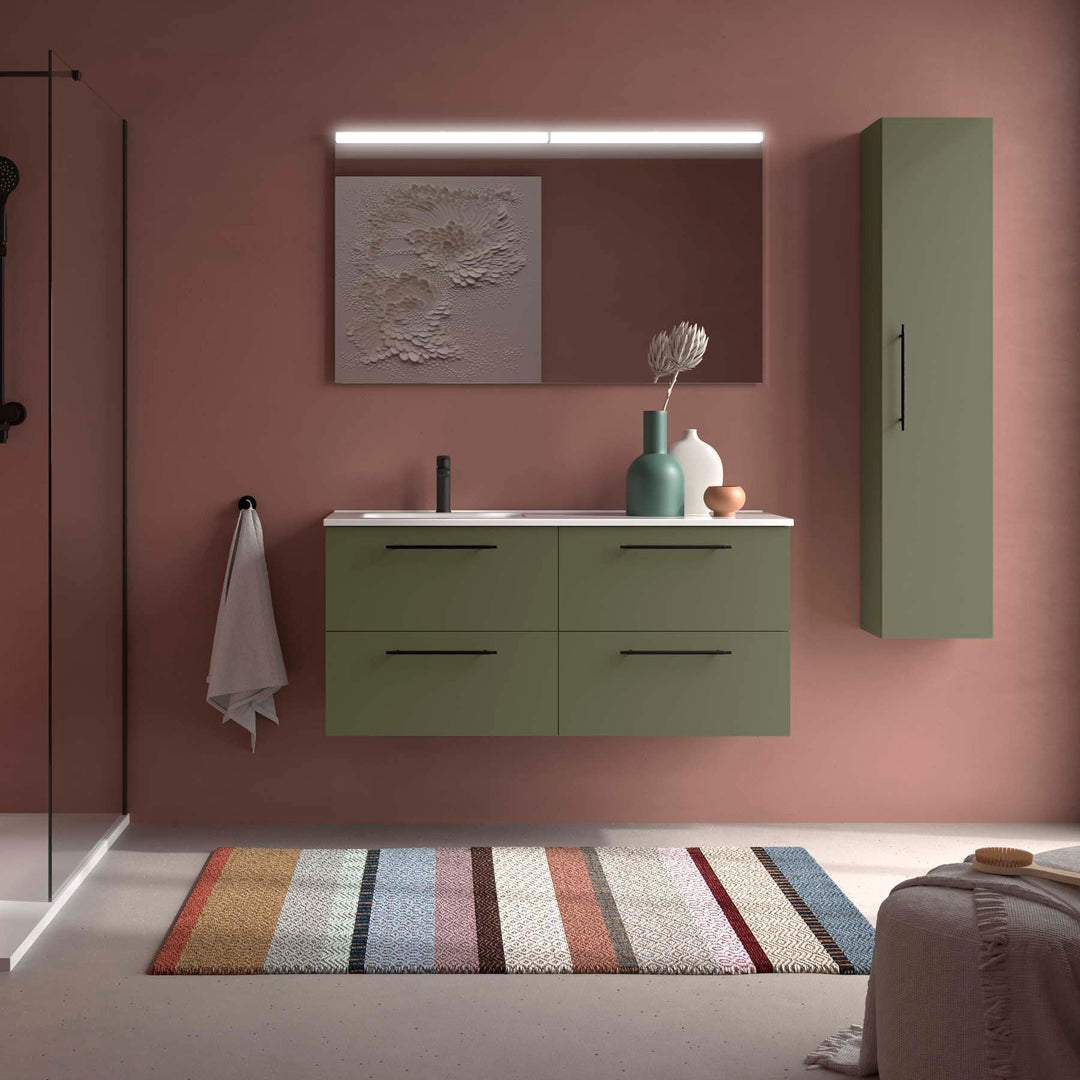 Salgar sg857e17c99daabdc8b64b SALGAR IMAGES AND SHEETS/01 Product Images/Bathroom Furniture/118728 Silane Wall Hung Vanity Unit with 4 Drawers & Offset Basin - Green Satin/01.jpg