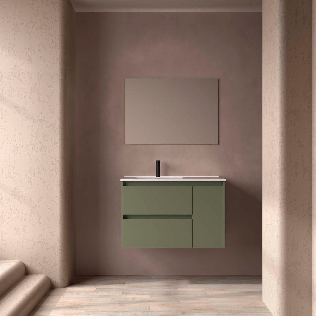 Salgar sg8bf69c343e0252a6a8df SALGAR IMAGES AND SHEETS/01 Product Images/Bathroom Furniture/118173 Noja Wall Hung Vanity Unit with 2 Drawers + 1 Door & Basin - Green Satin/01.jpg