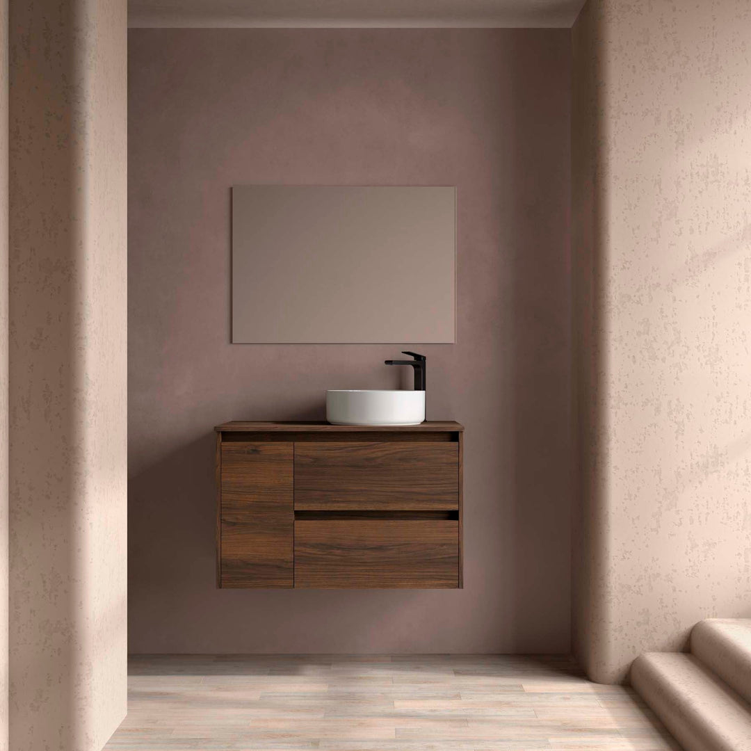 Salgar sg8c7b5d43af0b70c3e691 SALGAR IMAGES AND SHEETS/01 Product Images/Bathroom Furniture/118269 Noja Wall Hung Vanity Unit with 2 Drawers + 1 Door & Worktop - Walnut Maya/01.jpg