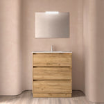 Load image into Gallery viewer, Salgar sg8c845de4fffc3418dc8e SALGAR IMAGES AND SHEETS/01 Product Images/Bathroom Furniture/106221 Noja Floor Standing Vanity Unit with 3 Drawers &amp; Basin - Africa Oak/01.jpg
