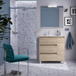 Load image into Gallery viewer, Salgar sg8f7ffe97860d588686cb SALGAR IMAGES AND SHEETS/01 Product Images/Bathroom Furniture/118297 Noja Floor Standing Vanity Unit with 3 Drawers + 1 Door, Basin &amp; Mirror - Natural/01.jpg
