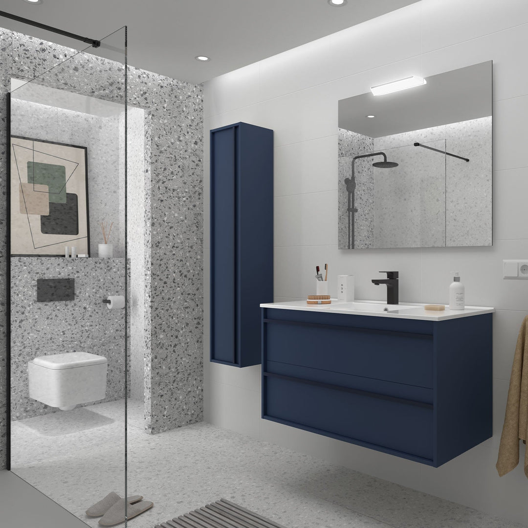Salgar sg8fdcec5f85b26b30387c SALGAR IMAGES AND SHEETS/01 Product Images/Bathroom Furniture/104725 Attila Wall Hung Vanity Unit with 2 Drawers & Basin - Blue Satin/01.jpg