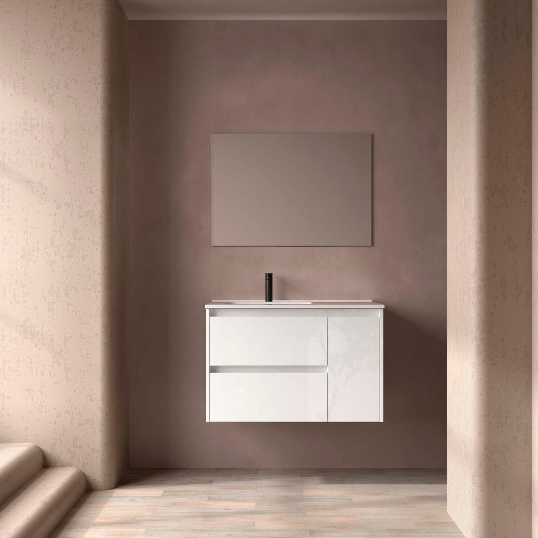 Salgar sg94383230631e5c5a454b SALGAR IMAGES AND SHEETS/01 Product Images/Bathroom Furniture/118169 Noja Wall Hung Vanity Unit with 2 Drawers + 1 Door & Basin - White Gloss/01.jpg