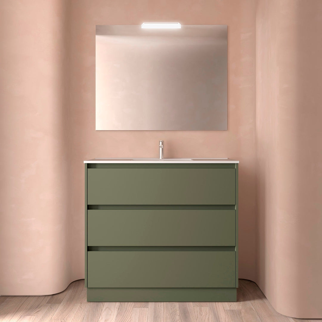 Salgar sg996401ab044ff0525660 SALGAR IMAGES AND SHEETS/01 Product Images/Bathroom Furniture/106227 Noja Floor Standing Vanity Unit with 3 Drawers & Basin - Green Satin/01.jpg