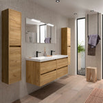 Load image into Gallery viewer, Salgar sg99d36a305aed4e0a5da5 SALGAR IMAGES AND SHEETS/01 Product Images/Bathroom Furniture/113314 Noja Wall Hung Vanity Unit with 4 Drawers, Basin &amp; Mirror - Africa Oak/01.jpg
