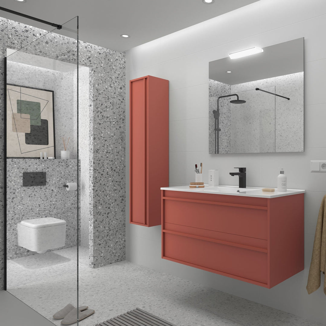 Salgar sg9a9f99a7f008c3d87087 SALGAR IMAGES AND SHEETS/01 Product Images/Bathroom Furniture/104727 Attila Wall Hung Vanity Unit with 2 Drawers & Basin - Red Satin/01.jpg