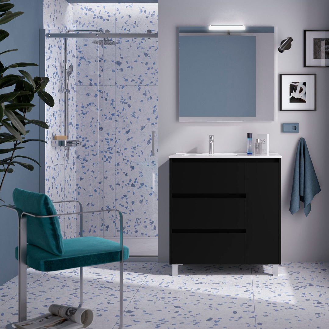 Salgar sg9b6e95b4e82b47dc7f1f SALGAR IMAGES AND SHEETS/01 Product Images/Bathroom Furniture/118293 Noja Floor Standing Vanity Unit with 3 Drawers + 1 Door, Basin & Mirror - Black Sat/01.jpg
