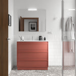 Load image into Gallery viewer, Salgar sg9f671eb20010e49c8a5c SALGAR IMAGES AND SHEETS/01 Product Images/Bathroom Furniture/113039 Attila Wall Hung Vanity Unit with 3 Drawers, Basin &amp; Mirror - Red Satin/01.jpg
