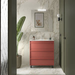 Load image into Gallery viewer, Salgar sga02f3177b1b21dca3251 SALGAR IMAGES AND SHEETS/01 Product Images/Bathroom Furniture/105116 Attila Floor Standing Vanity Unit with 3 Drawers &amp; Basin - Red Satin/01.jpg
