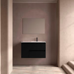 Load image into Gallery viewer, Salgar sga0d1c3893bffe904b194 SALGAR IMAGES AND SHEETS/01 Product Images/Bathroom Furniture/118283 Noja Wall Hung Vanity Unit with 2 Drawers + 1 Door, Basin &amp; Mirror - Black Satin/01.jpg
