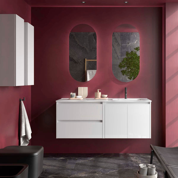 Noja Wall Hung Vanity Unit with 2 Drawers + 2 Doors, Offset Basin & Mirror