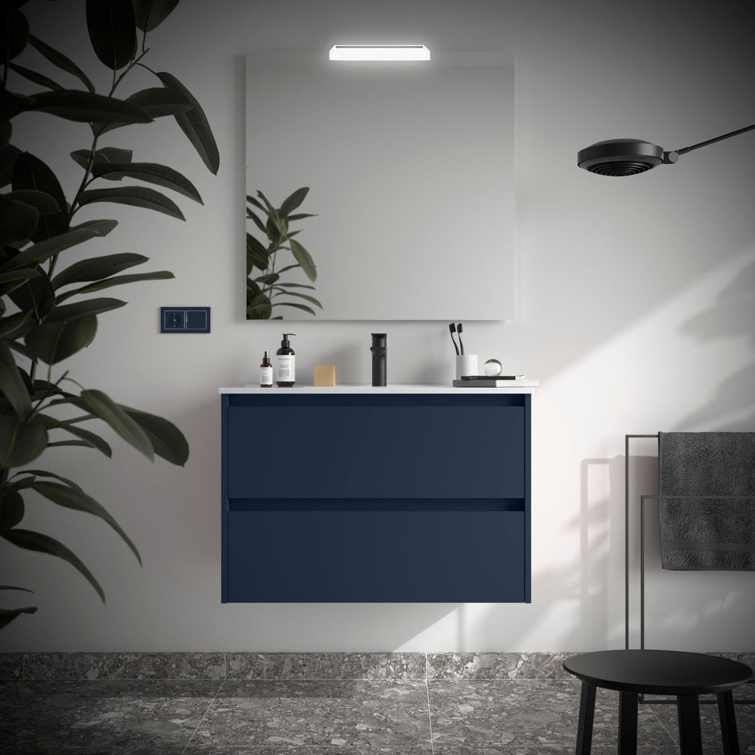 Salgar sga36844fef7d81a446c91 SALGAR IMAGES AND SHEETS/01 Product Images/Bathroom Furniture/106073 Noja Wall Hung Vanity Unit with 2 Drawers & Basin - Blue Satin/01.jpg