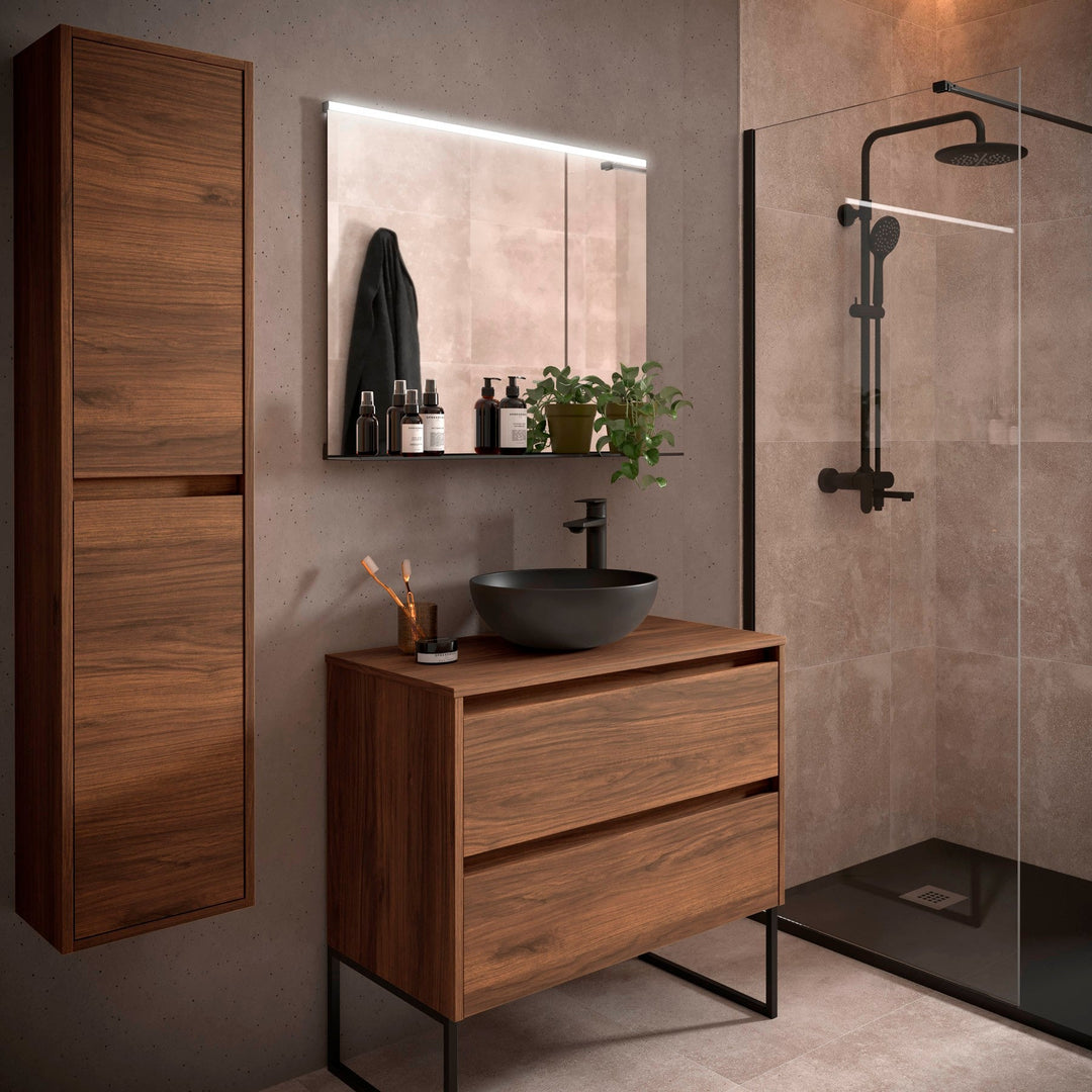 Salgar sga4a0dfe9e0deb453c22e SALGAR IMAGES AND SHEETS/01 Product Images/Bathroom Furniture/105506 Noja Wall Hung Vanity Unit with 2 Drawers & Worktop - Walnut Maya/01.jpg