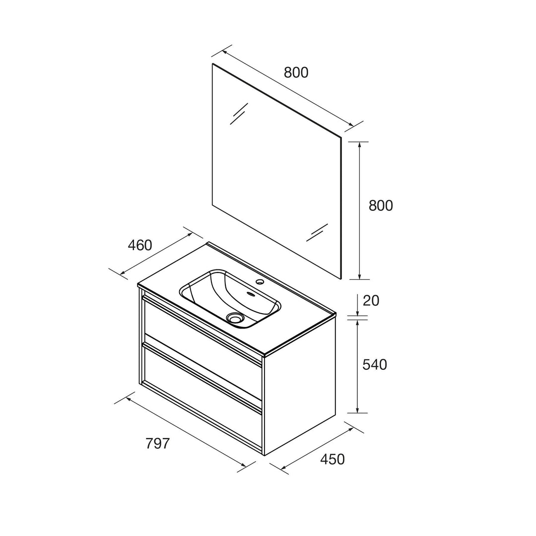 Salgar sga725b37aa690bc258db7 SALGAR IMAGES AND SHEETS/01 Product Images/Bathroom Furniture/118011 Attila Wall Hung Vanity Unit with 2 Drawers, Basin & Mirror - Grey Satin/02.jpg