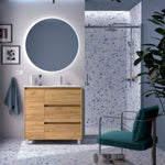 Load image into Gallery viewer, Salgar sga7c2c3a291651e0a0b41 SALGAR IMAGES AND SHEETS/01 Product Images/Bathroom Furniture/118146 Noja Floor Standing Vanity Unit with 3 Drawers + 1 Door &amp; Basin - Africa Oak/01.jpg
