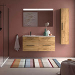 Load image into Gallery viewer, Salgar sga8b532513e9365e45fee SALGAR IMAGES AND SHEETS/01 Product Images/Bathroom Furniture/118739 Silane Wall Hung Vanity Unit with 4 Drawers, Offset Basin &amp; Mirror - Africa Oak/01.jpg
