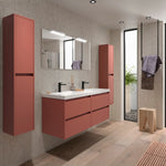 Load image into Gallery viewer, Salgar sgaa07e53d0712e05394ad SALGAR IMAGES AND SHEETS/01 Product Images/Bathroom Furniture/113312 Noja Wall Hung Vanity Unit with 4 Drawers, Basin &amp; Mirror - Red Satin/01.jpg
