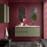 Load image into Gallery viewer, Salgar sgaa25e0f8012bb90021e5 SALGAR IMAGES AND SHEETS/01 Product Images/Bathroom Furniture/118832 Noja Wall Hung Vanity Unit with 2 Drawers + 2 Doors &amp; Offset Basin - Green Satin/01.jpg
