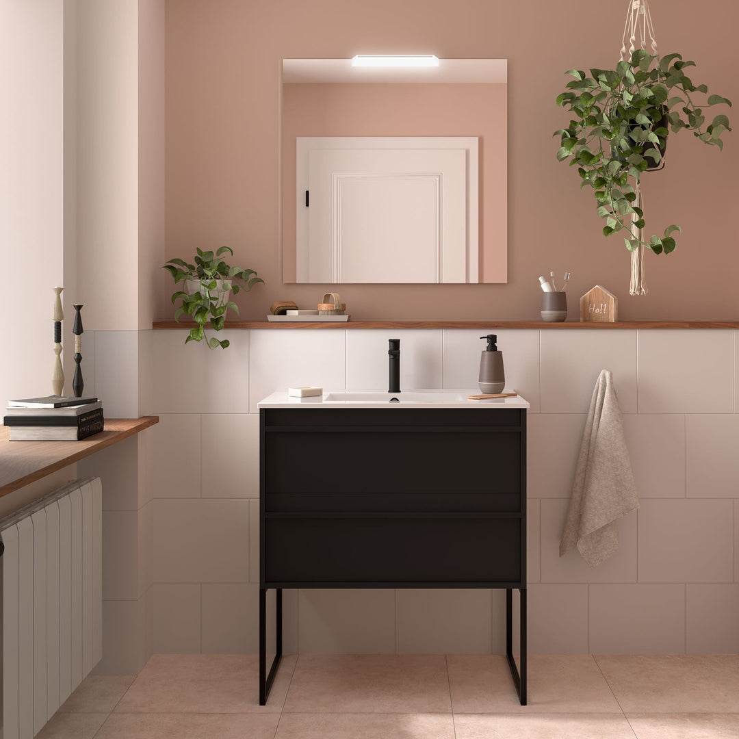 Salgar sgaaceb4c90c6bd4efa4de SALGAR IMAGES AND SHEETS/01 Product Images/Bathroom Furniture/112943 Attila Wall Hung Vanity Unit with 2 Drawers, Basin & Mirror - Black Satin/01.jpg