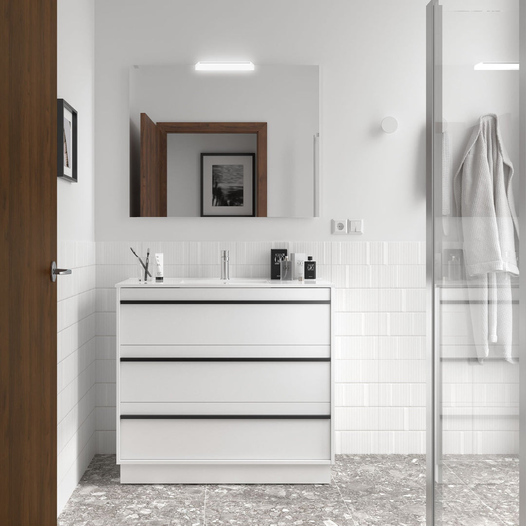 Salgar sgacb6602a1aab48b58396 SALGAR IMAGES AND SHEETS/01 Product Images/Bathroom Furniture/105120 Attila Floor Standing Vanity Unit with 3 Drawers & Basin - White Satin/01.jpg