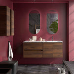 Load image into Gallery viewer, Salgar sgacdf53fcb615f0ae2893 SALGAR IMAGES AND SHEETS/01 Product Images/Bathroom Furniture/118836 Noja Wall Hung Vanity Unit with 2 Drawers + 2 Doors &amp; Offset Basin - Walnut Maya/01.jpg
