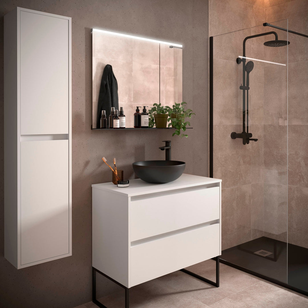 Salgar sgacf3ddd41a0e9fdb849a SALGAR IMAGES AND SHEETS/01 Product Images/Bathroom Furniture/105472 Noja Wall Hung Vanity Unit with 2 Drawers & Worktop - White Satin/01.jpg