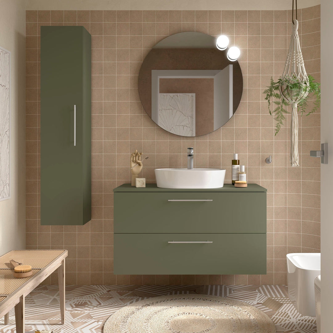 Salgar sgae2afa7288e5667acb19 SALGAR IMAGES AND SHEETS/01 Product Images/Bathroom Furniture/118079 Silane Wall Hung Vanity Unit with 2 Drawers & Worktop - Green Satin/01.jpg
