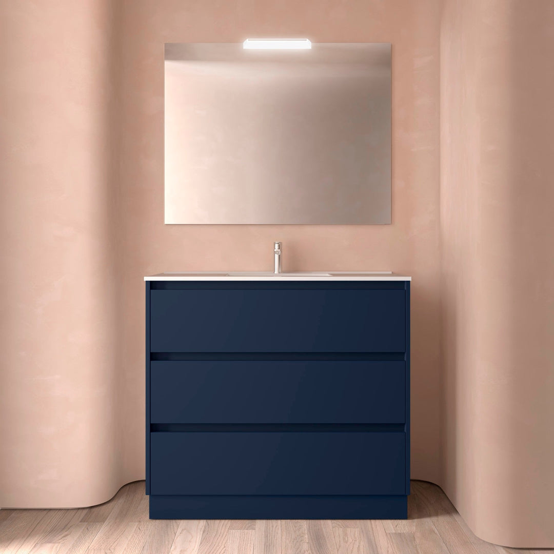 Salgar sgae7e12d9d8546546dd94 SALGAR IMAGES AND SHEETS/01 Product Images/Bathroom Furniture/106226 Noja Floor Standing Vanity Unit with 3 Drawers & Basin - Blue Satin/01.jpg