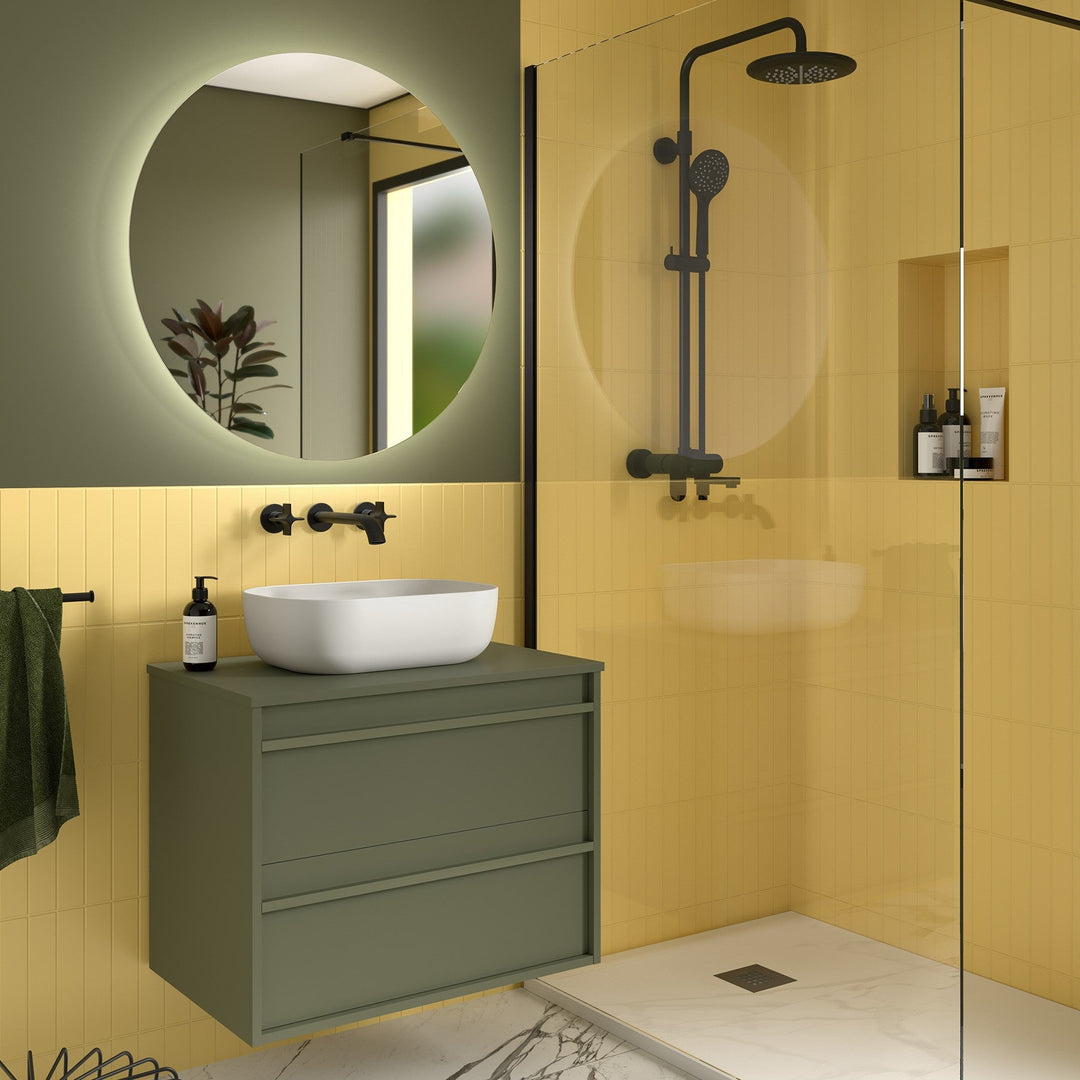 Salgar sgaf3307500db28004f324 SALGAR IMAGES AND SHEETS/01 Product Images/Bathroom Furniture/104949 Attila Wall Hung Vanity Unit with Worktop - Green Satin/01.jpg
