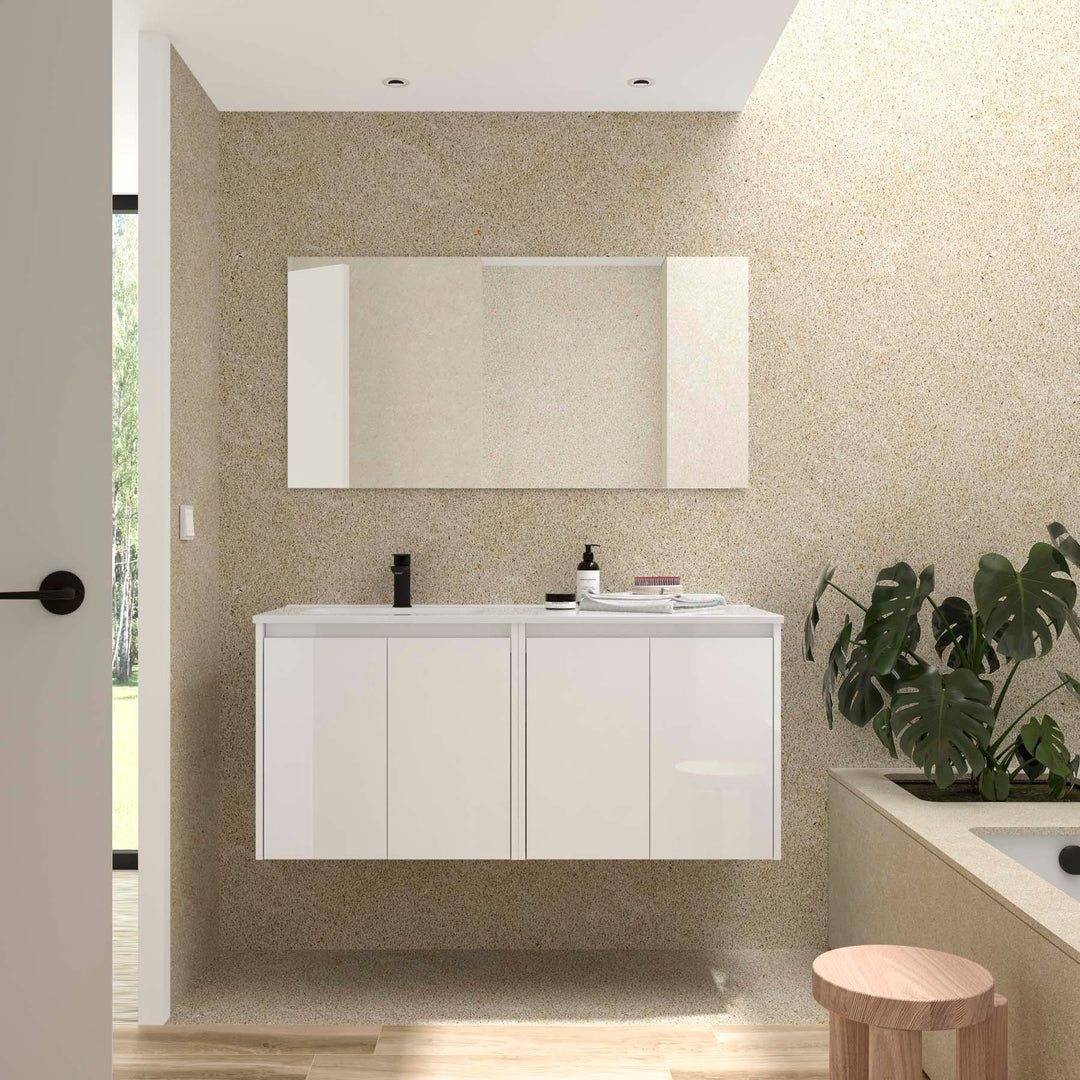 Salgar sgb13665a088dfb4014ba6 SALGAR IMAGES AND SHEETS/01 Product Images/Bathroom Furniture/118761 Noja Wall Hung Vanity Unit with 4 Doors & Offset Basin - White Gloss/01.jpg