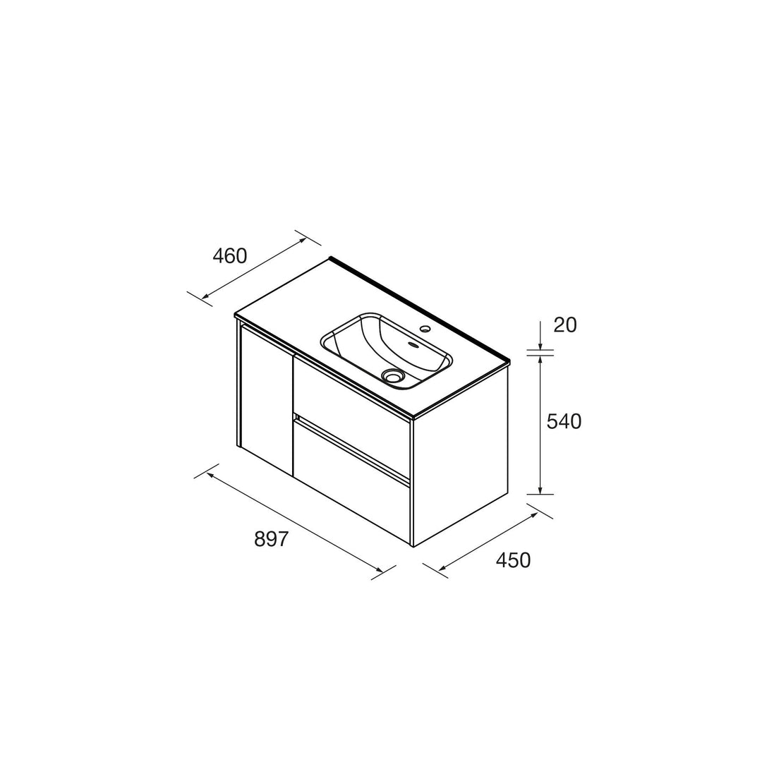 Salgar sgb1be1a1db7fd1f7f0d35 SALGAR IMAGES AND SHEETS/01 Product Images/Bathroom Furniture/118180 Noja Wall Hung Vanity Unit with 2 Drawers + 1 Door & Basin - White Satin/02.jpg