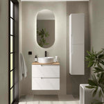 Load image into Gallery viewer, Salgar sgb2f4a1c1a8c2edace781 SALGAR IMAGES AND SHEETS/01 Product Images/Bathroom Furniture/117948 Vima Wall Hung Vanity Unit in White Satin with Montana Oak Worktop - Montana Oak/01.jpg
