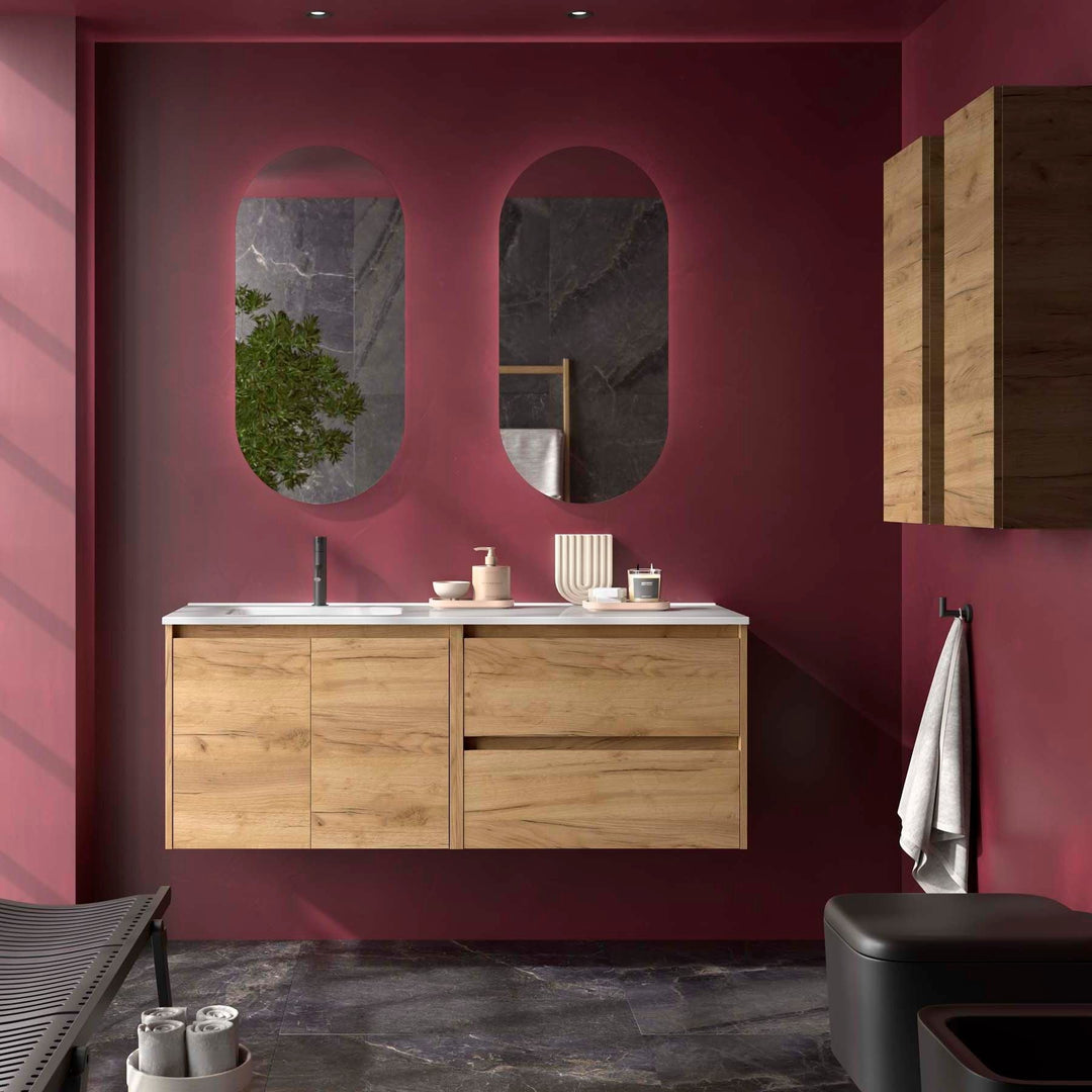 Salgar sgb3b3f95765af0e37577a SALGAR IMAGES AND SHEETS/01 Product Images/Bathroom Furniture/118825 Noja Wall Hung Vanity Unit with 2 Drawers + 2 Doors & Offset Basin - Africa Oak/01.jpg