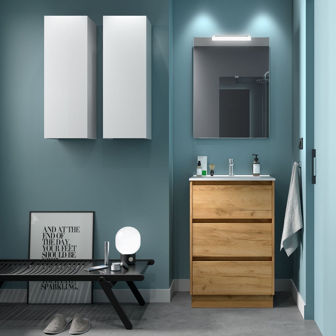Salgar sgb50ef6133aab31f58038 SALGAR IMAGES AND SHEETS/01 Product Images/Bathroom Furniture/106212 Noja Floor Standing Vanity Unit with 3 Drawers & Basin - Africa Oak/01.jpg