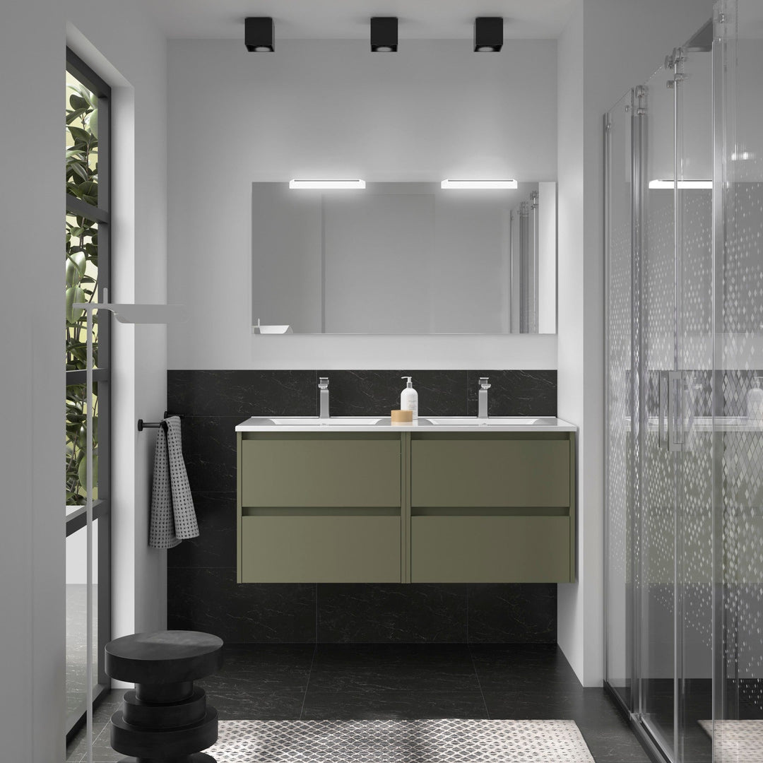 Salgar sgb5236db4ac67685daa33 SALGAR IMAGES AND SHEETS/01 Product Images/Bathroom Furniture/113218 Noja Wall Hung Vanity Unit with 4 Drawers, Basin & Mirror - Green Satin/01.jpg
