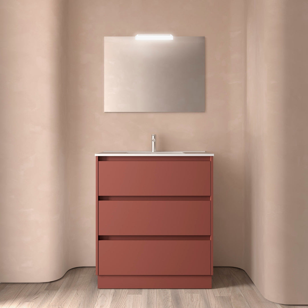 Salgar sgb7879fb2800456ca02b8 SALGAR IMAGES AND SHEETS/01 Product Images/Bathroom Furniture/106219 Noja Floor Standing Vanity Unit with 3 Drawers & Basin - Red Satin/01.jpg