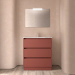 Load image into Gallery viewer, Salgar sgb7879fb2800456ca02b8 SALGAR IMAGES AND SHEETS/01 Product Images/Bathroom Furniture/106219 Noja Floor Standing Vanity Unit with 3 Drawers &amp; Basin - Red Satin/01.jpg

