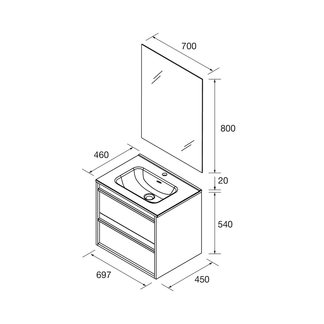 Salgar sgb842ff55644c442ec345 SALGAR IMAGES AND SHEETS/01 Product Images/Bathroom Furniture/118010 Attila Wall Hung Vanity Unit with 2 Drawers, Basin & Mirror - Grey Satin/03.jpg