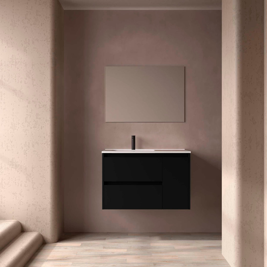 Salgar sgb87e204357d92438e804 SALGAR IMAGES AND SHEETS/01 Product Images/Bathroom Furniture/118171 Noja Wall Hung Vanity Unit with 2 Drawers + 1 Door & Basin - Black Satin/01.jpg
