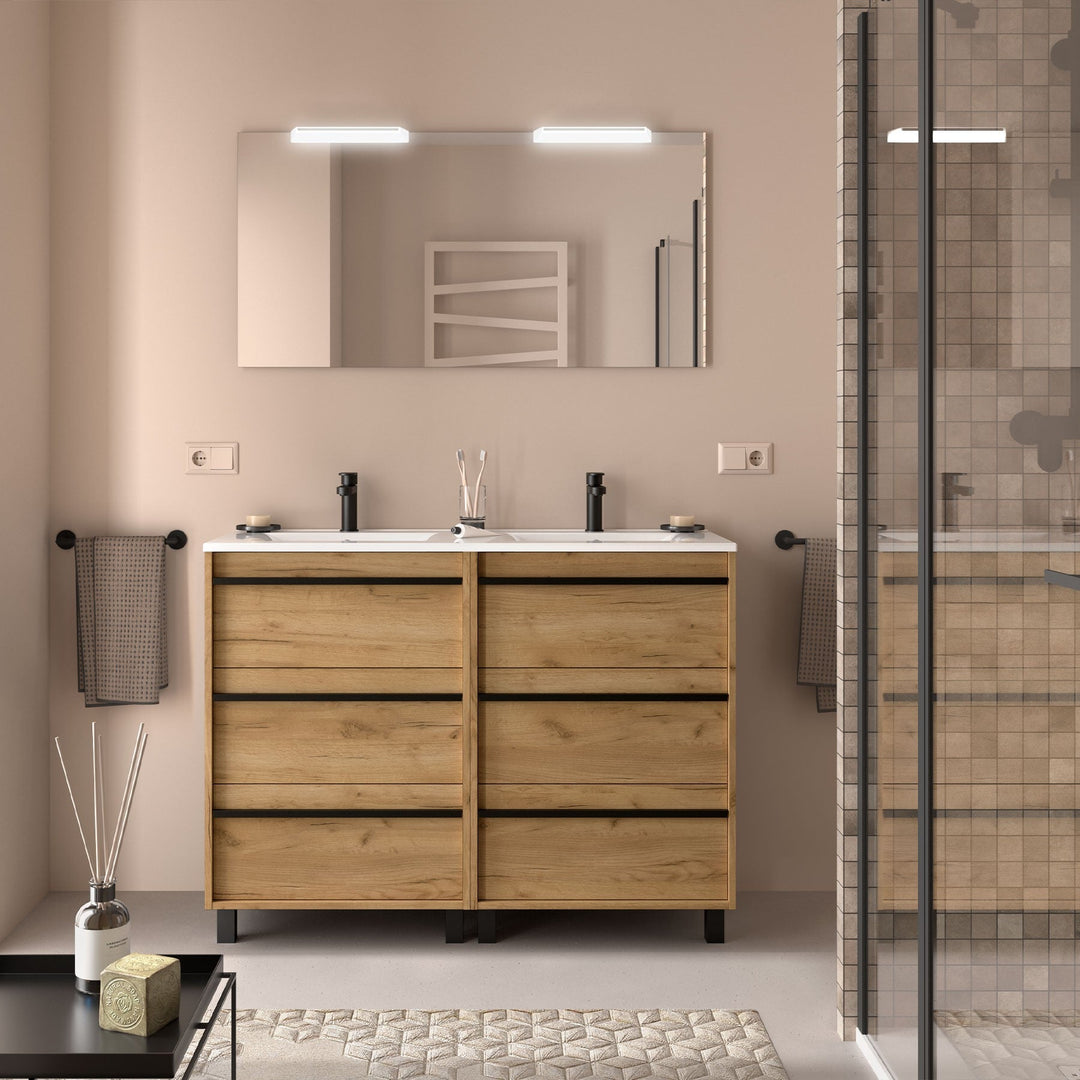 Salgar sgb918b7e2783e3904c114 SALGAR IMAGES AND SHEETS/01 Product Images/Bathroom Furniture/113049 Attila Wall Hung Vanity Unit with 6 Drawers, Basin & Mirror - Africa Oak/01.jpg