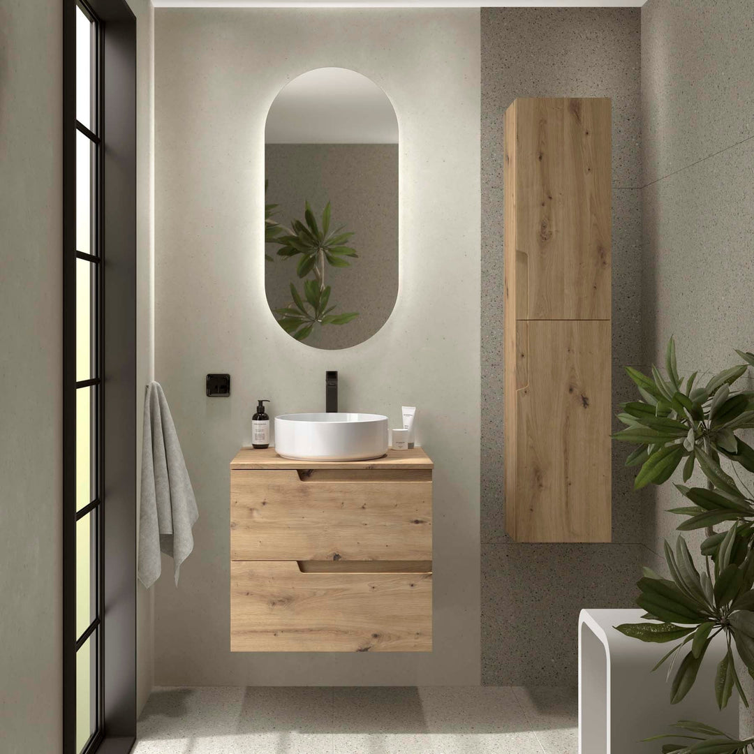 Salgar sgbae48c1401ea98377765 SALGAR IMAGES AND SHEETS/01 Product Images/Bathroom Furniture/117952 Vima Wall Hung Vanity Unit with 2 Drawers & Worktop - Montana Oak/01.jpg