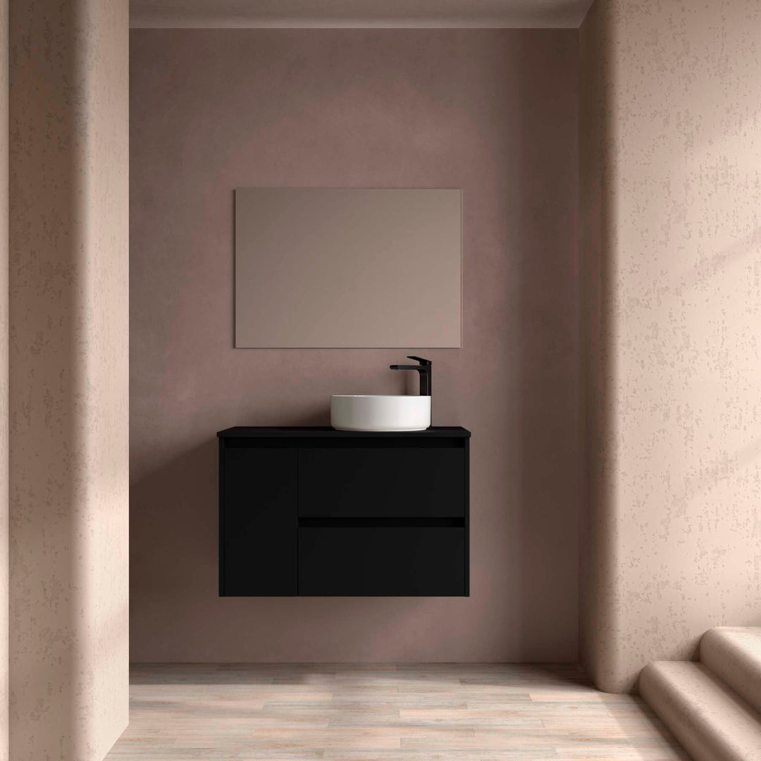 Salgar sgbaf2591522c0c37e45fe SALGAR IMAGES AND SHEETS/01 Product Images/Bathroom Furniture/118263 Noja Wall Hung Vanity Unit with 2 Drawers + 1 Door & Worktop - Black Satin/01.jpg