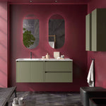Load image into Gallery viewer, Salgar sgbbedc2141564442fd10c SALGAR IMAGES AND SHEETS/01 Product Images/Bathroom Furniture/118901 Noja Wall Hung Vanity Unit with 2 Drawers + 2 Doors, Offset Basin &amp; Mirror - Green/01.jpg
