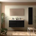 Load image into Gallery viewer, Salgar sgbf85c06db3014663c93c SALGAR IMAGES AND SHEETS/01 Product Images/Bathroom Furniture/113411 Noja Wall Hung Vanity Unit with 2 Drawers +2 Doors, Basin &amp; Mirror - Black Satin/01.jpg

