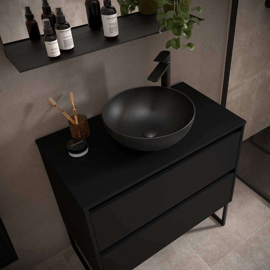 Salgar sgbfce1af105ddcb1d4fea SALGAR IMAGES AND SHEETS/01 Product Images/Bathroom Furniture/105473 Noja Wall Hung Vanity Unit with 2 Drawers & Worktop - Black Satin/03.jpg