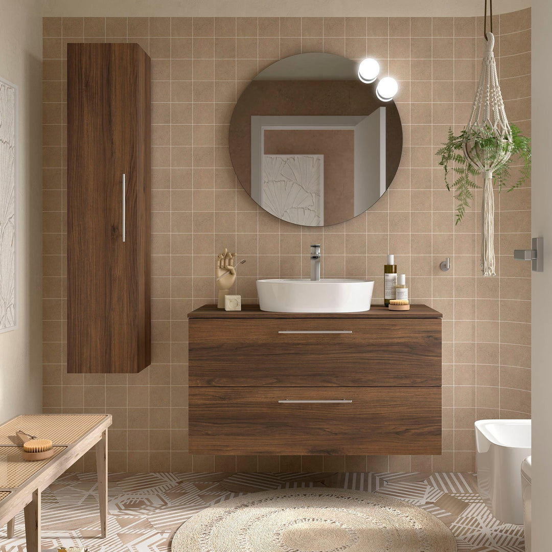 Salgar sgc2700e3d084d6831b957 SALGAR IMAGES AND SHEETS/01 Product Images/Bathroom Furniture/118081 Silane Wall Hung Vanity Unit with 2 Drawers & Worktop - Walnut Maya/01.jpg