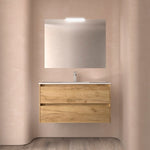 Load image into Gallery viewer, Salgar sgc343327bea044cc2086e SALGAR IMAGES AND SHEETS/01 Product Images/Bathroom Furniture/106095 Noja Wall Hung Vanity Unit with 2 Drawers &amp; Basin - Africa Oak/01.jpg
