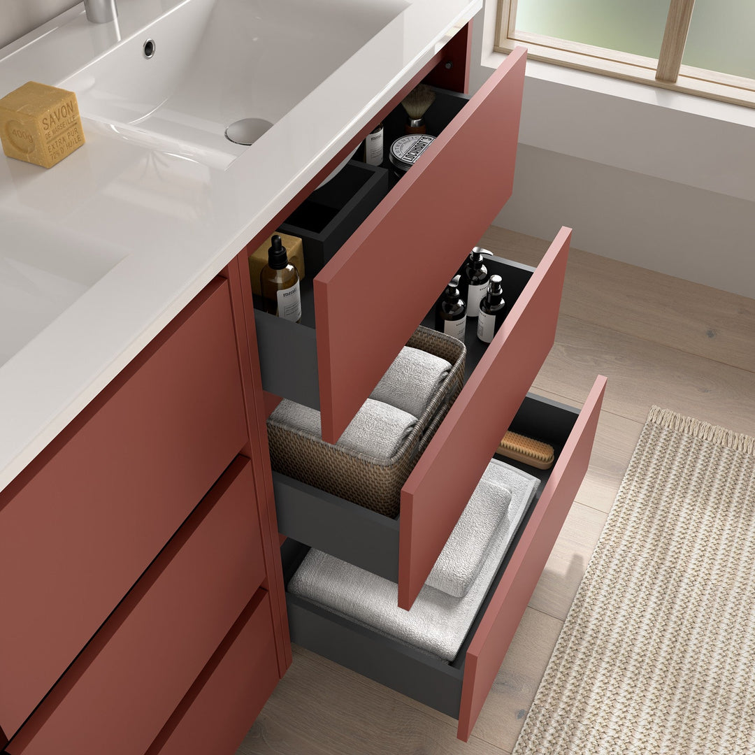 Salgar sgc4a84574bbb6c5cefcb0 SALGAR IMAGES AND SHEETS/01 Product Images/Bathroom Furniture/106237 Noja Floor Standing Vanity Unit with 6 Drawers & Basin - Red Satin/02.jpg